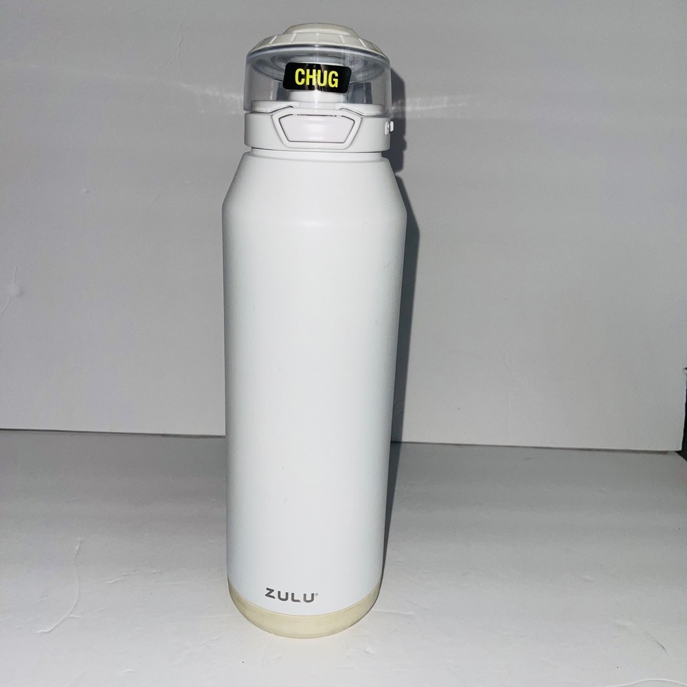 Zulu Goals 64oz Water Bottle White Stainless Steel Vacuum Insulated Chug Lid